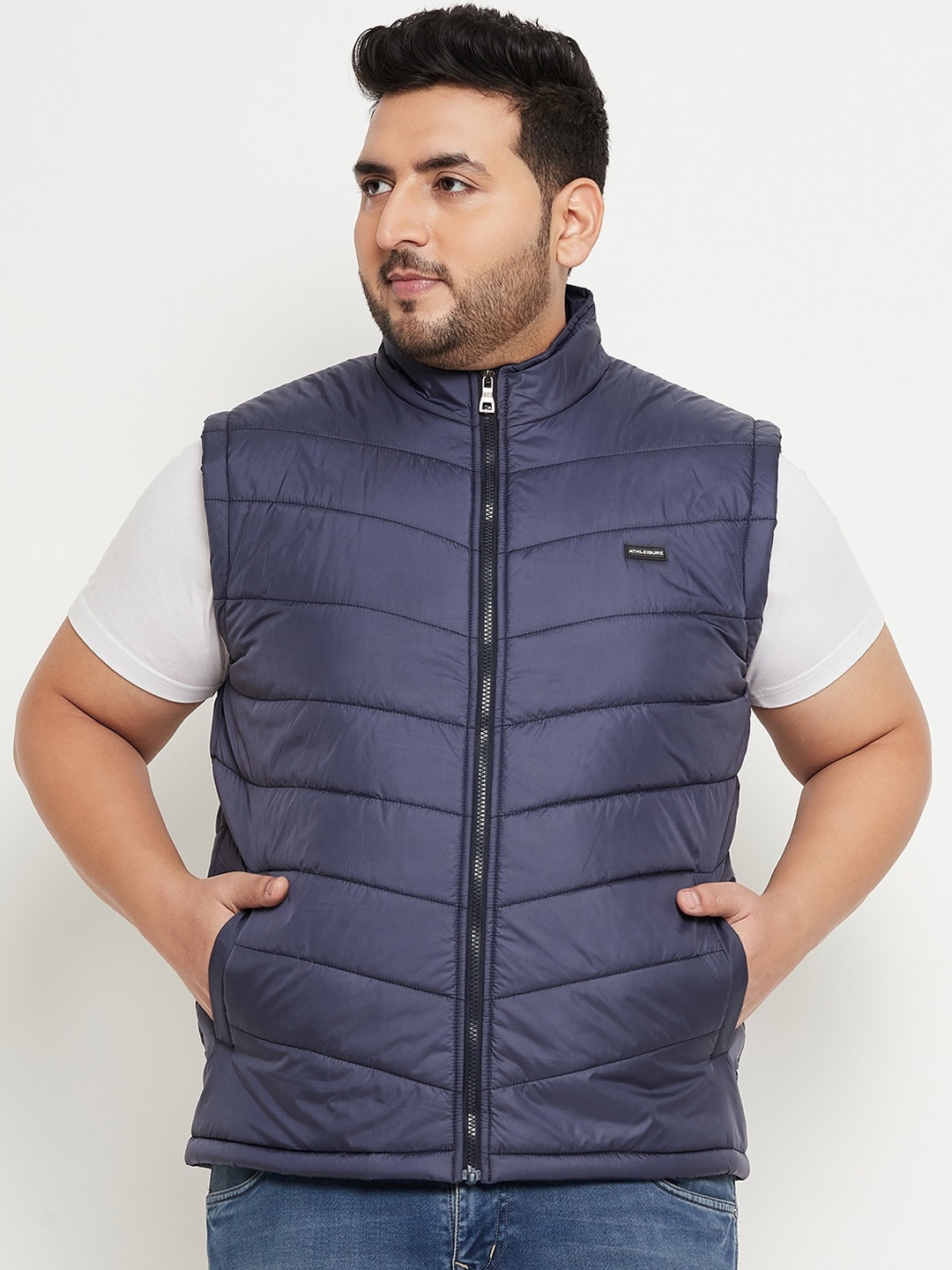 

BETTER THINK Plus Size Mock Collar Lightweight Padded Jacket, Blue