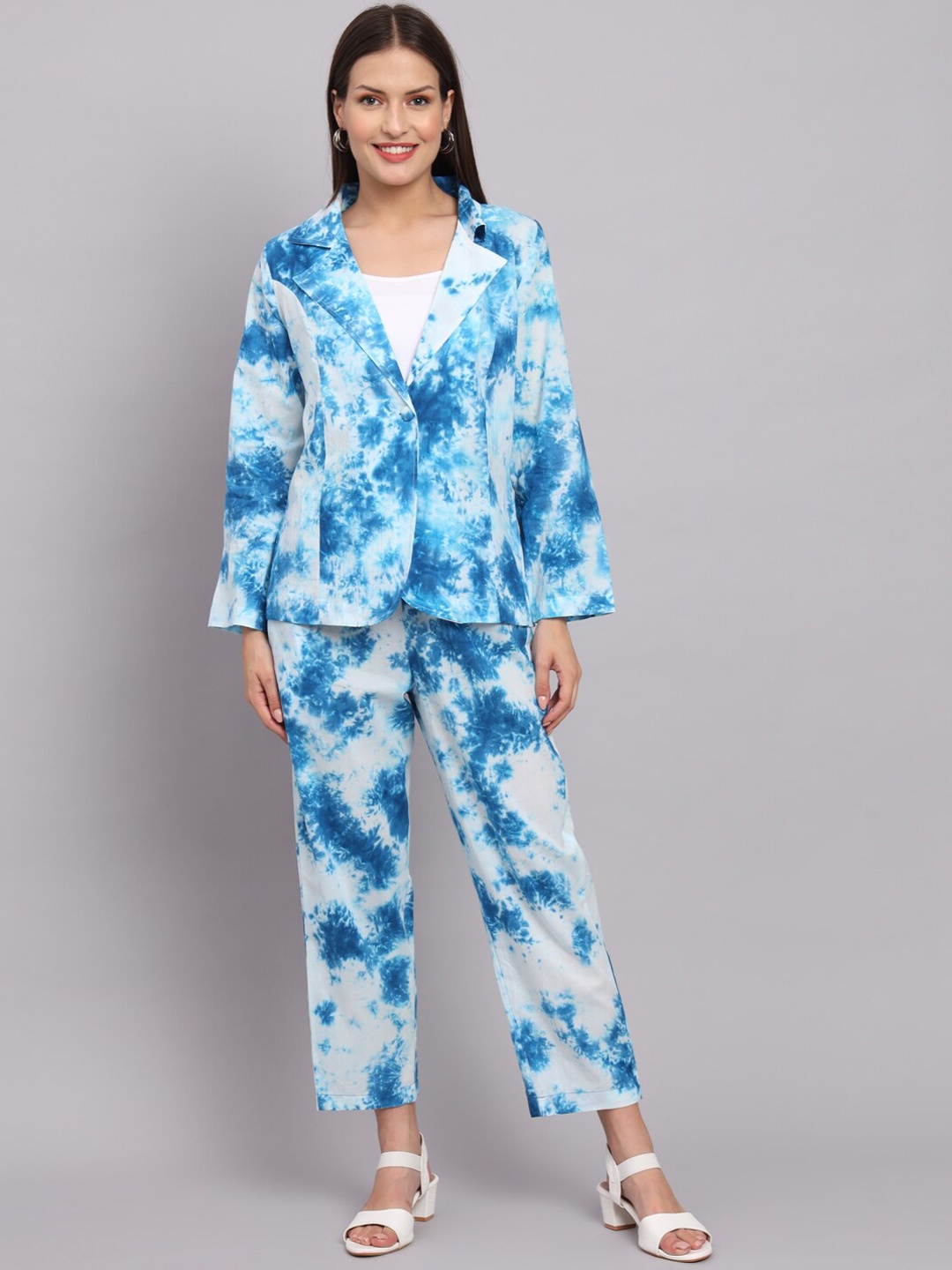 

DECKEDUP Tie & Dye Pure Cotton Coat With Trouser, White