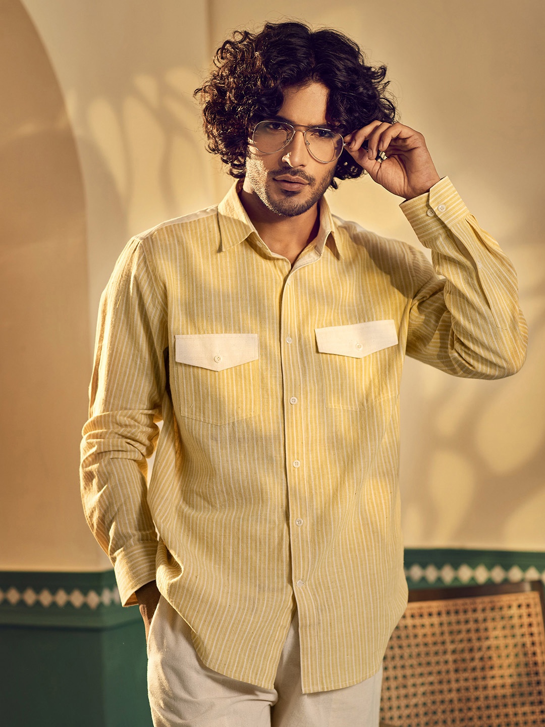 

Earthpiece Striped Classic Cotton Casual Shirt, Yellow
