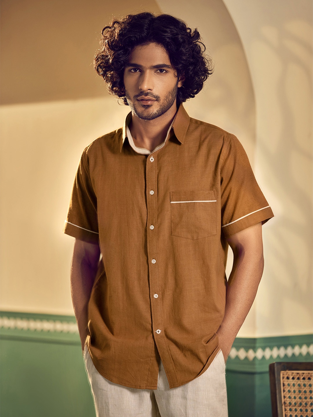 

Earthpiece Relaxed Cotton Casual Shirt, Brown