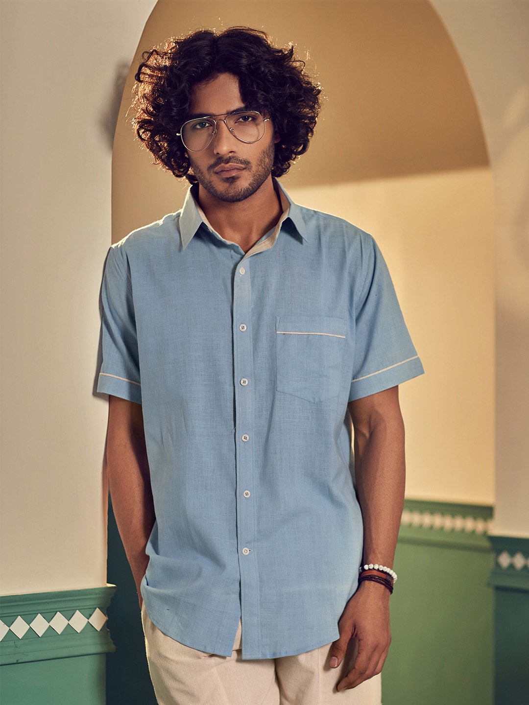 

Earthpiece Relaxed Cotton Casual Shirt, Blue