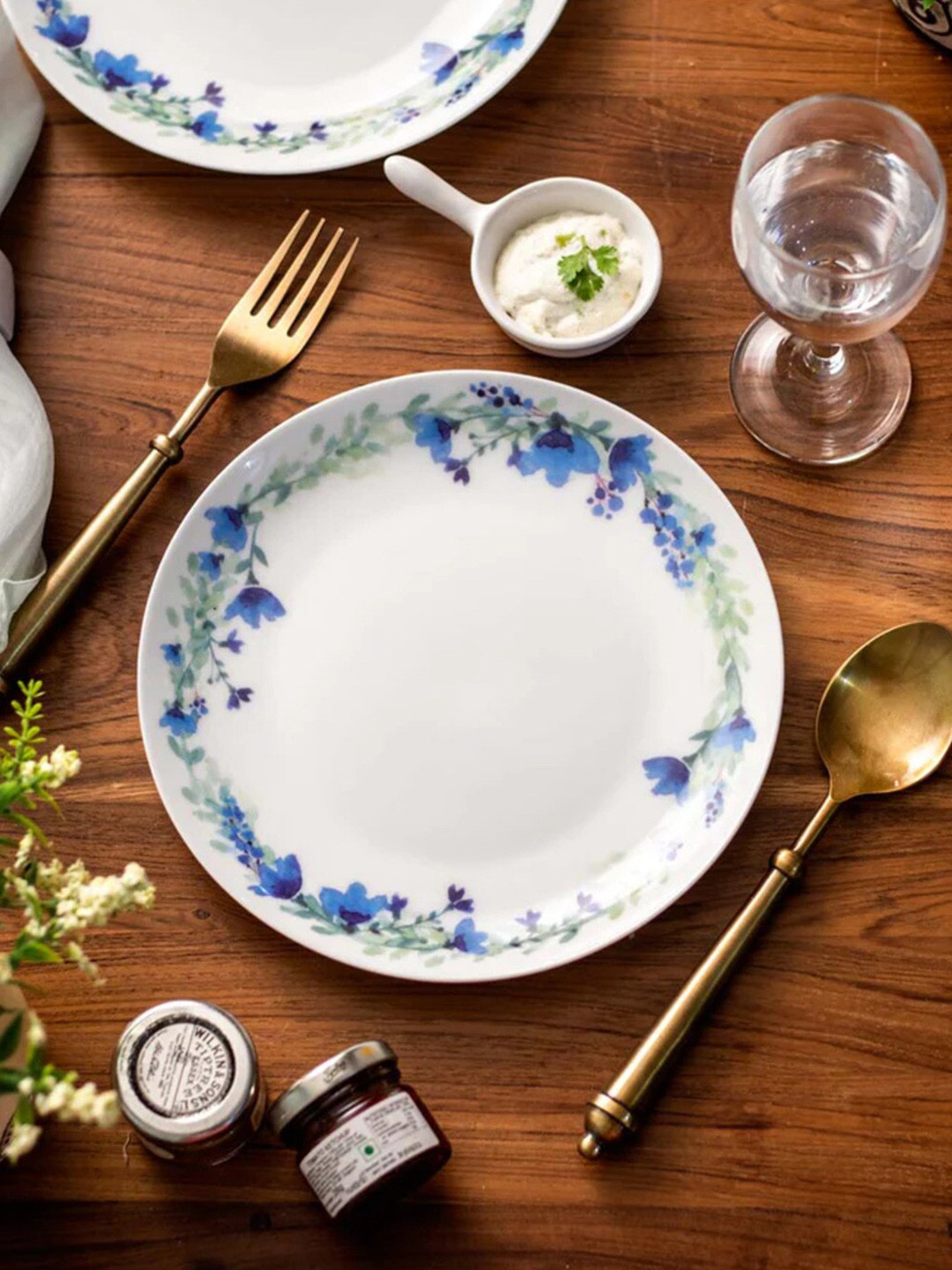

THEDECORKART White & Blue Floral Printed Ceramic Matte Plate