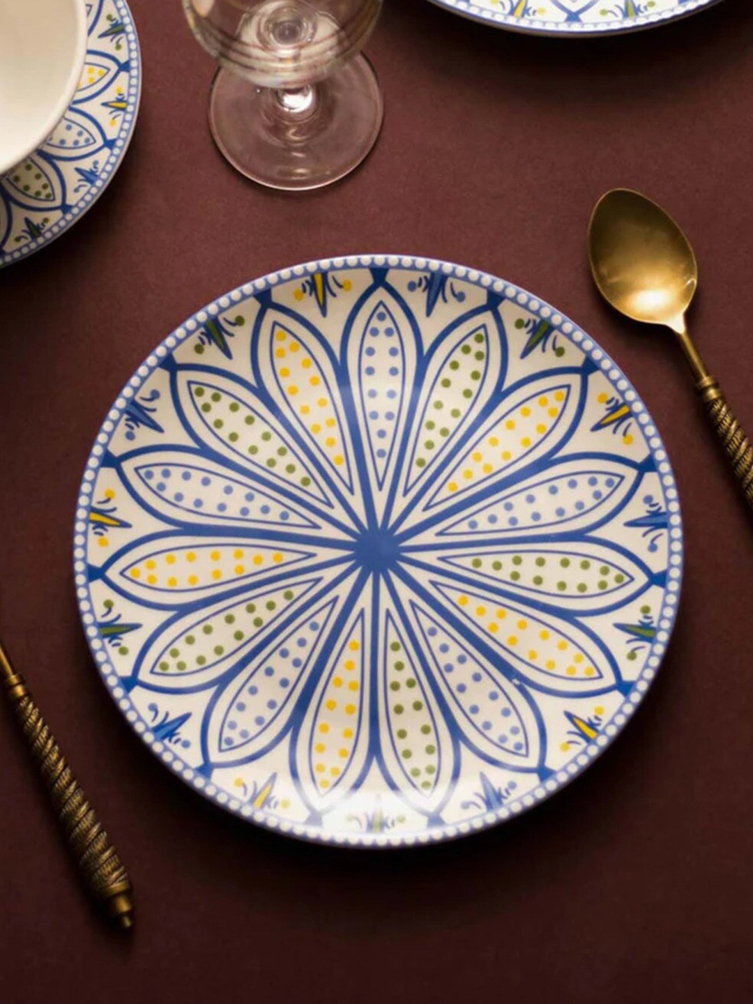 

THEDECORKART White & Blue Printed Ceramic Matte Plate
