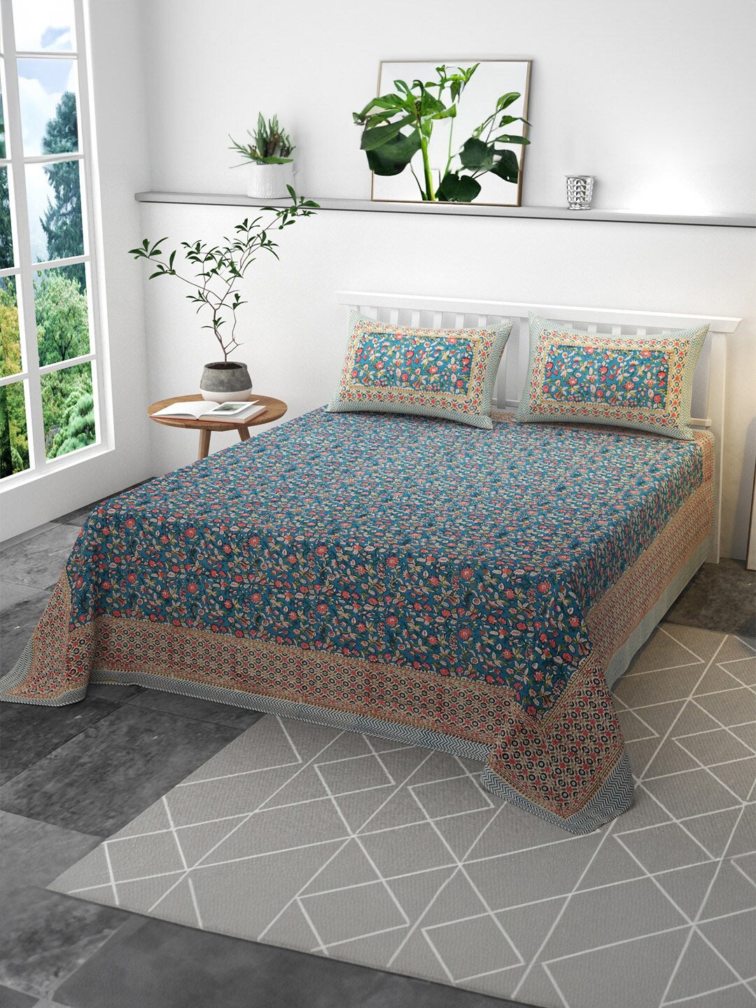 

CLIO'S HERITAGE STORE Blue Ethnic Motifs Cotton 400 TC King Bedsheet & 2 Pillow Covers