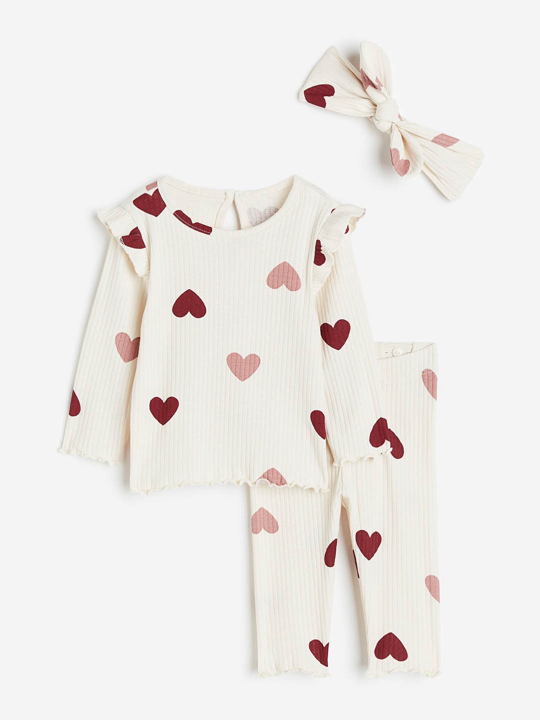

H&M Girls 3-Piece Ribbed Set, Beige