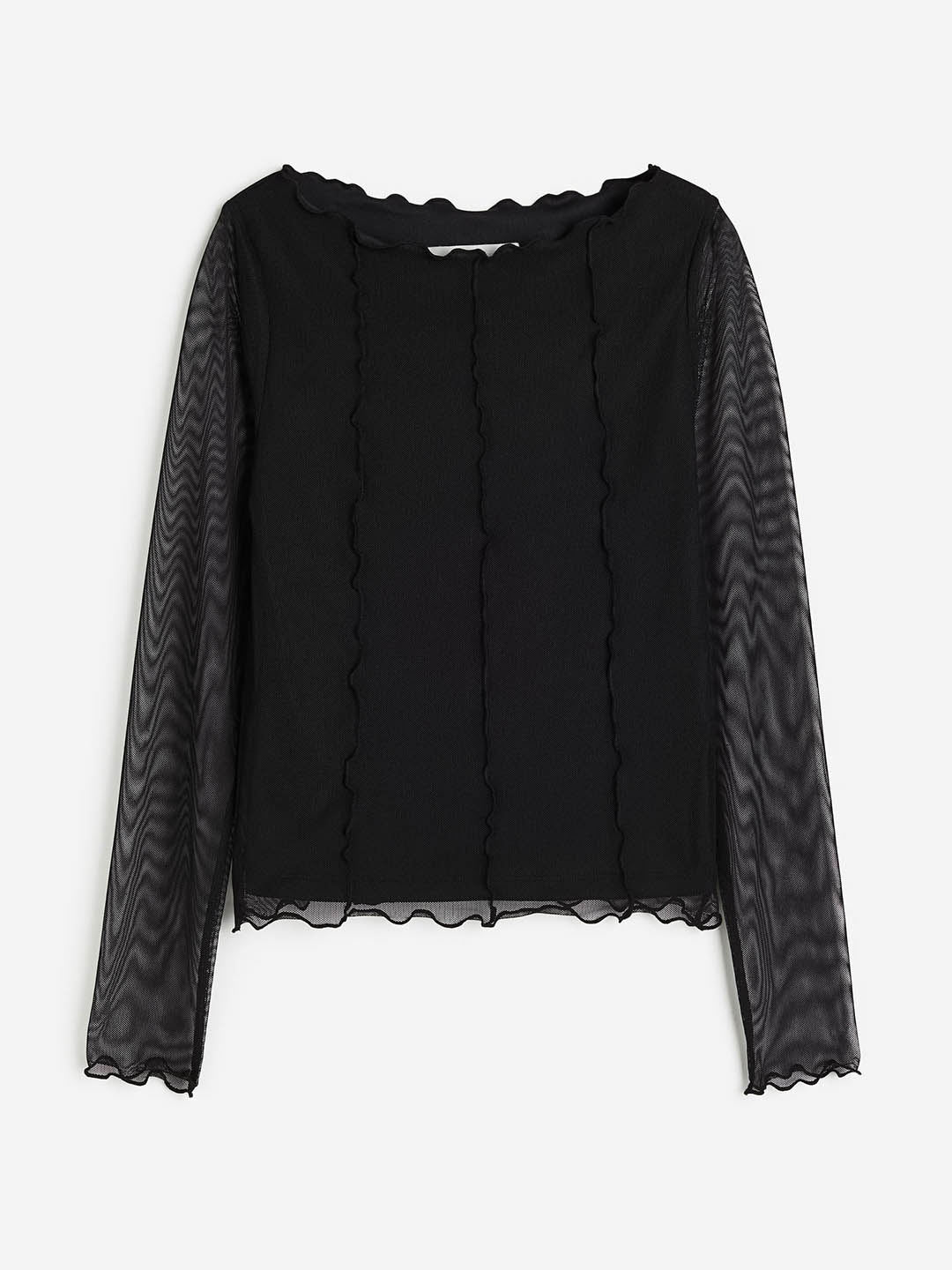 

H&M Girls Overlock Detail Top, Black