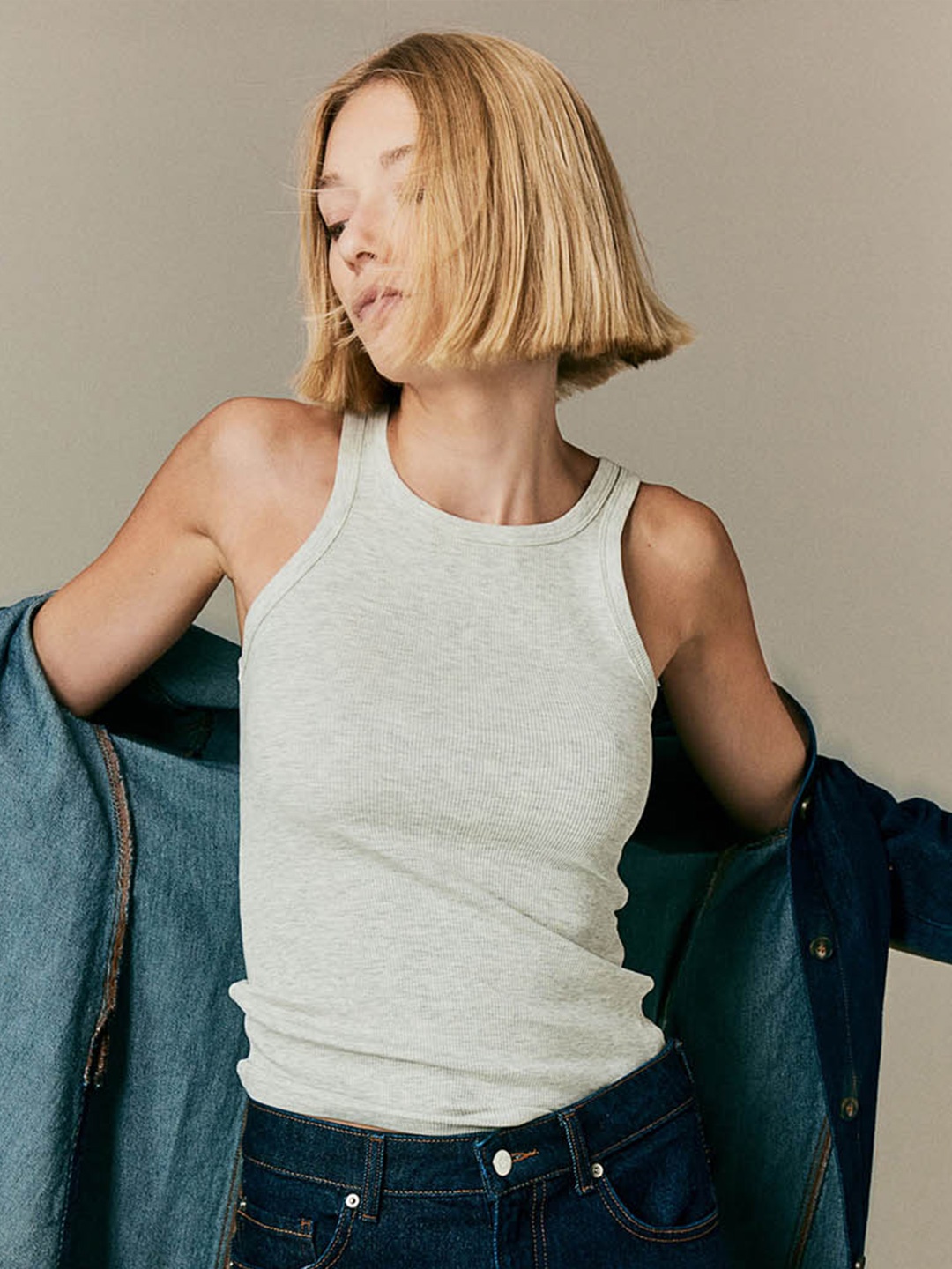 

H&M Ribbed Vest Top, Grey