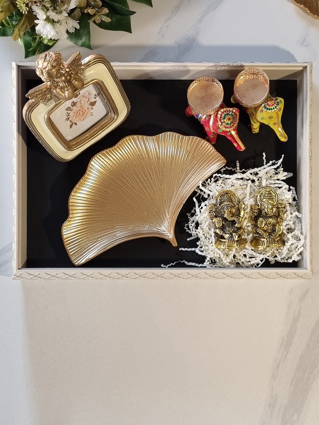 

Art Street White 4 Pieces Trays, Photo Frame, Laxmi & Ganesh Statue Home Gift Sets