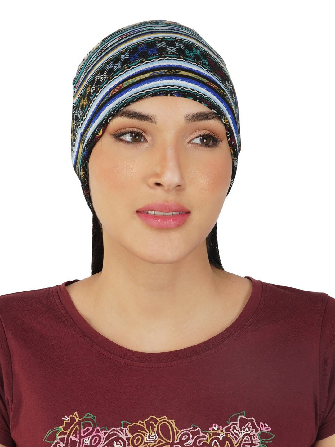 

iSWEVEN Ethnic Motifs Printed Beanie, White