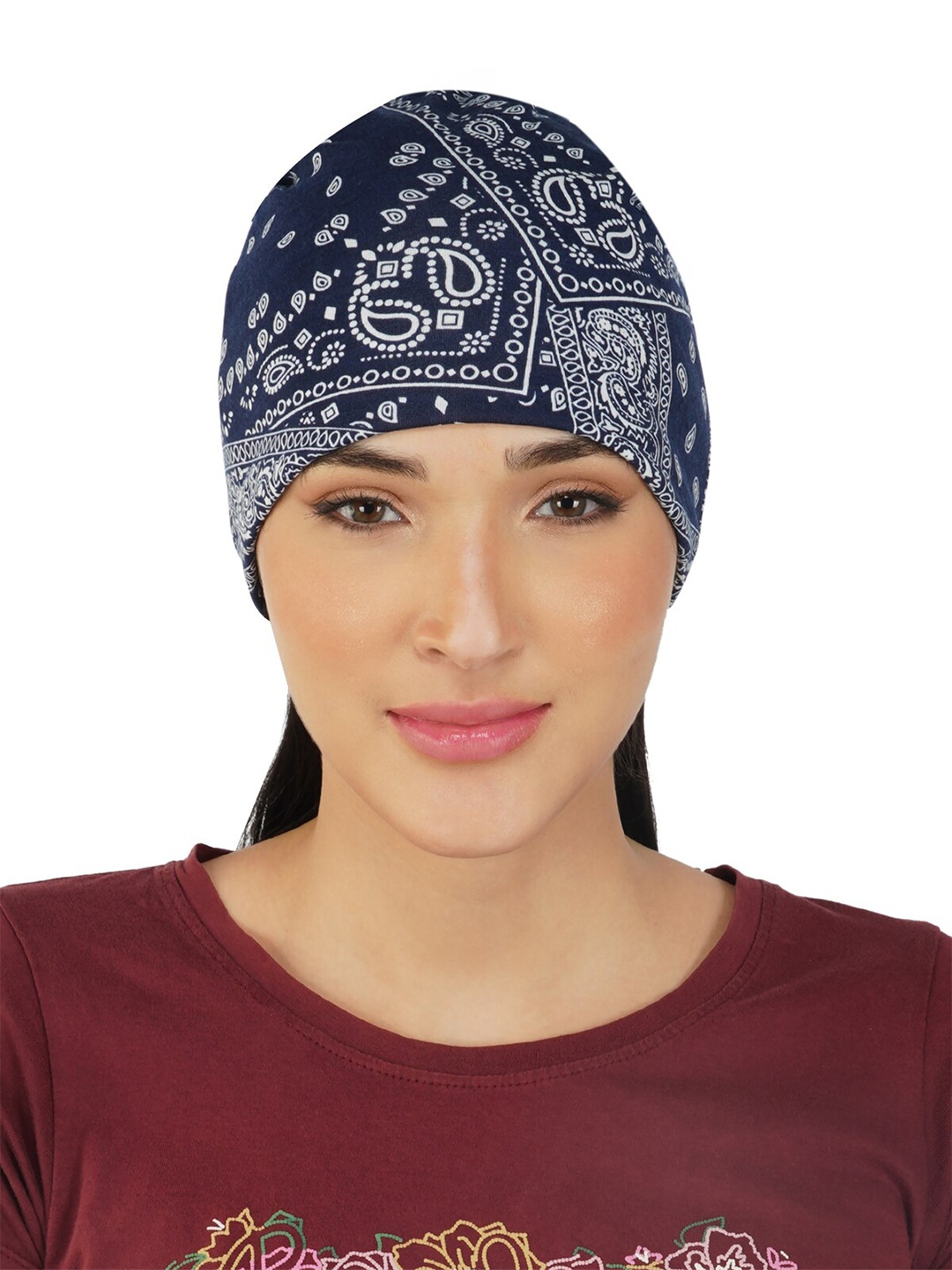 

iSWEVEN Ethnic Motifs Printed Beanie, Blue