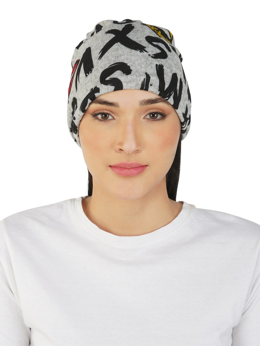 

iSWEVEN Printed Slouchy Beanie, Grey