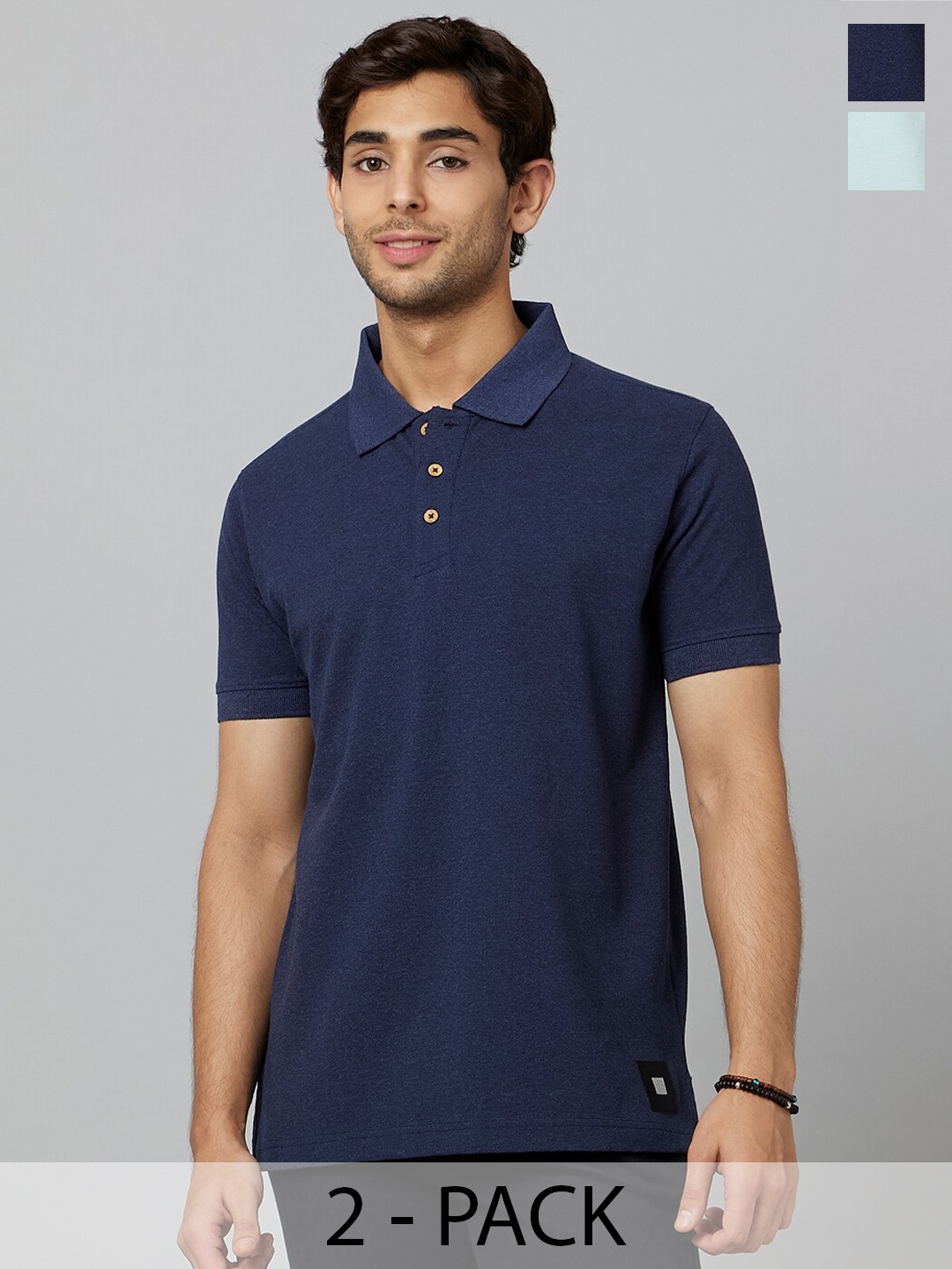 

Smugglerz Pack Of 2 Polo Collar Antimicrobial T-shirts, Navy blue