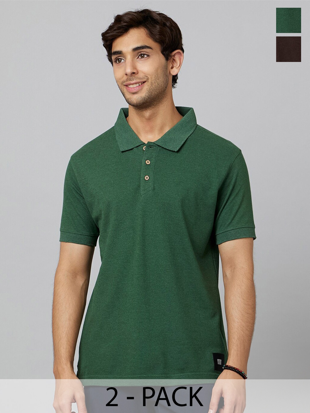 

Smugglerz Pack Of 2 Polo Collar Cotton Antimicrobial T-shirt, Green
