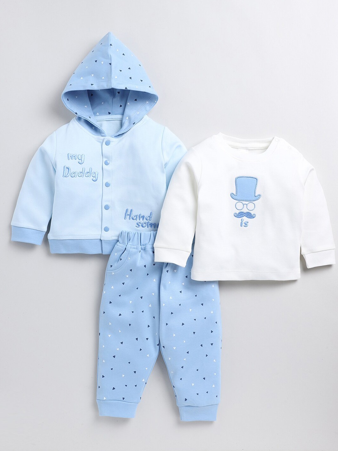 

Moms Love Boys Graphic Printed T-shirt and Shirt With Trousers, Blue