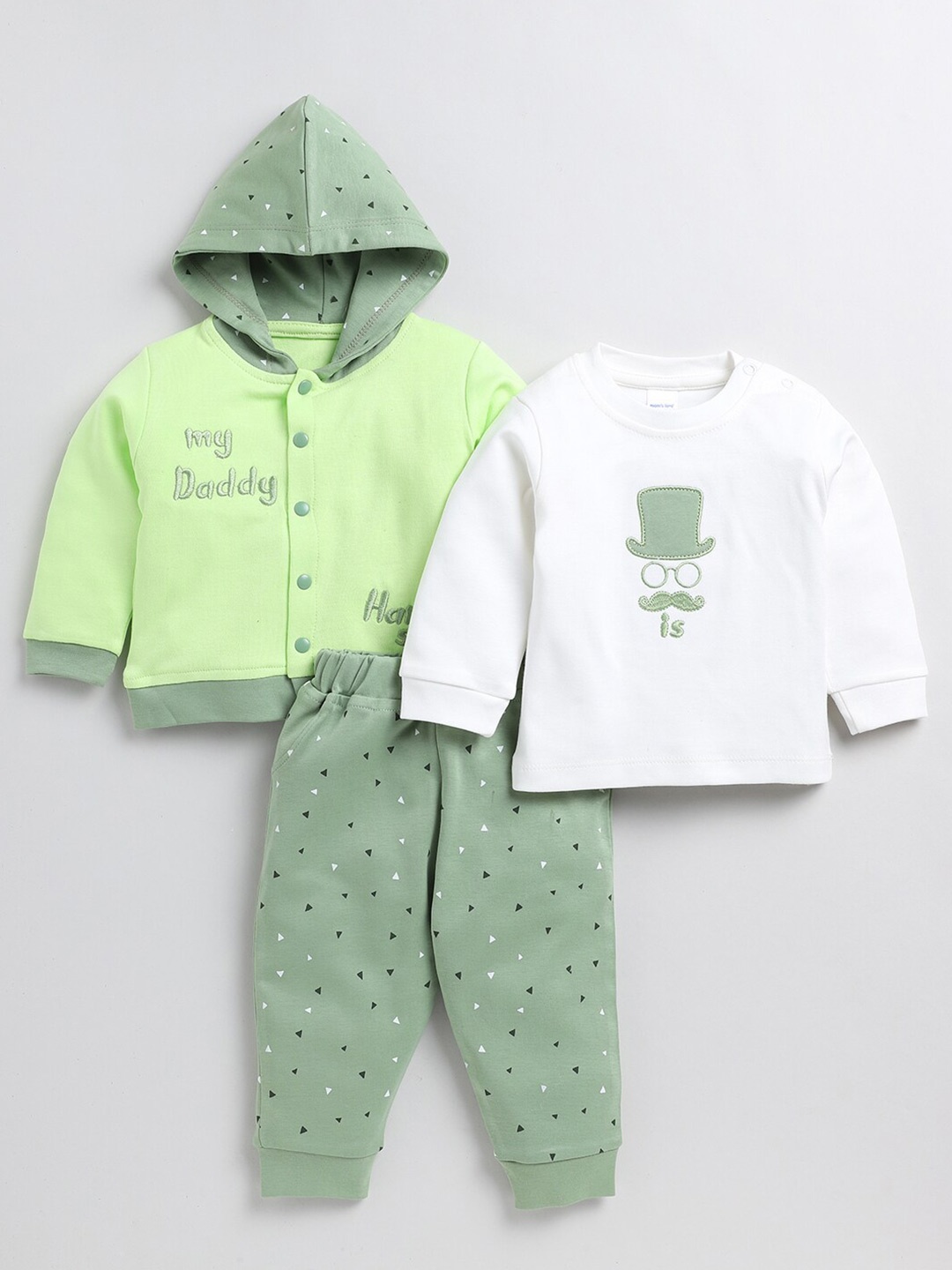 

Moms Love Infant Boys Embroidered T-shirt & Trouser With Jacket, Green