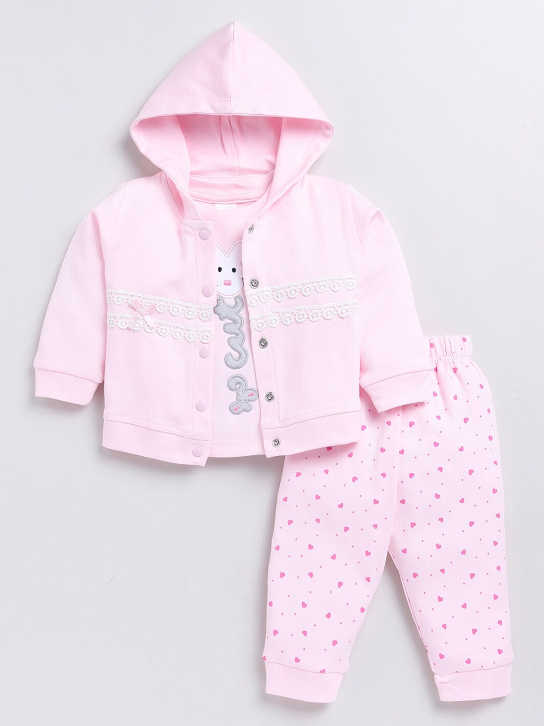 

Moms Love Infant Girls Embroidered T-shirt & Trouser With Jacket, Pink