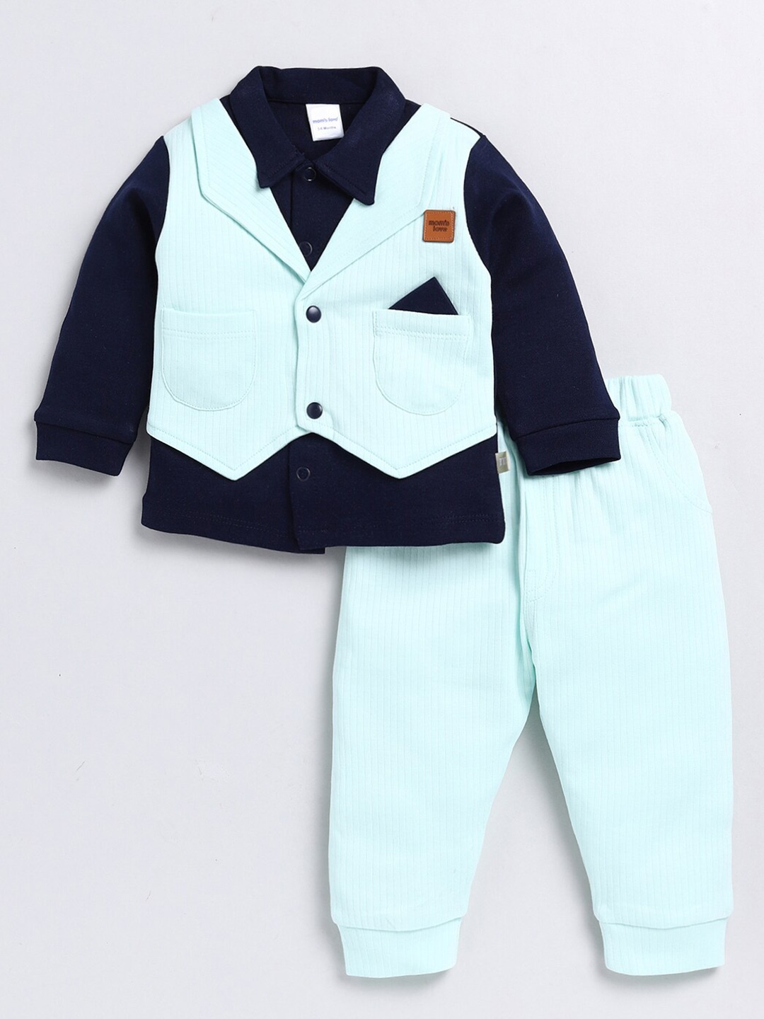 

Moms Love Boys Shirt Collar Shirt with Trousers & Waistcoat, Sea green