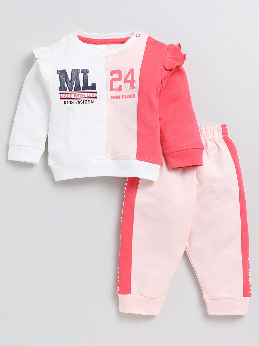 Moms Love Girls Typography Printed Top with Trousers, Coral