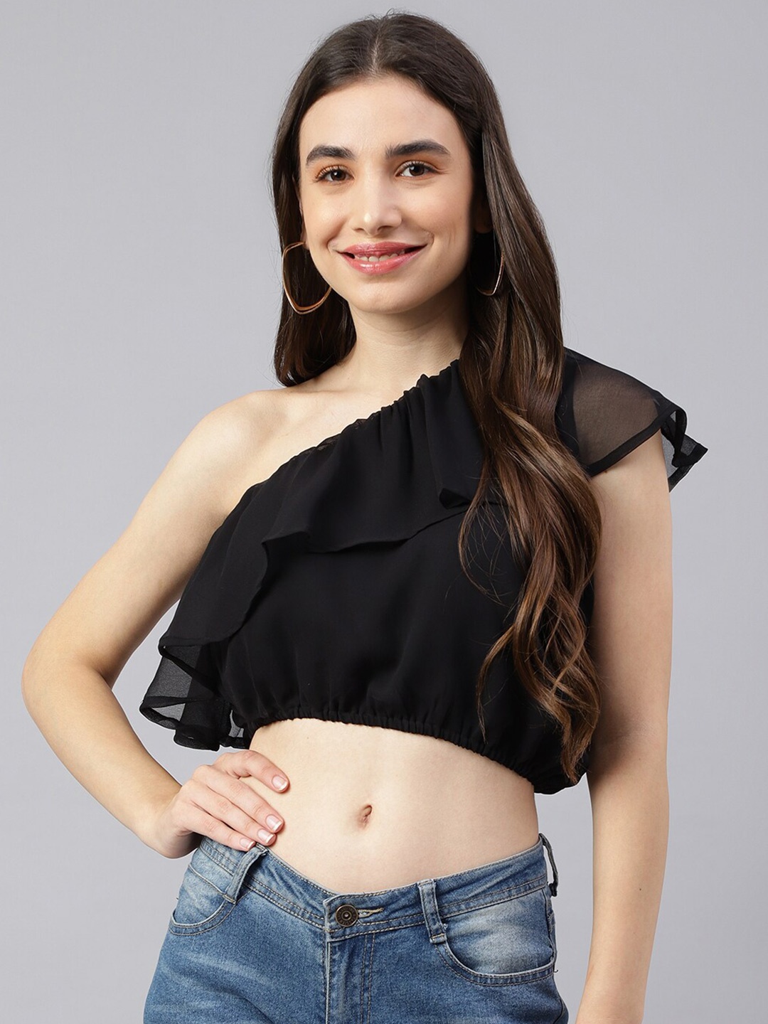 

DECKEDUP One Shoulder Crop Top, Black