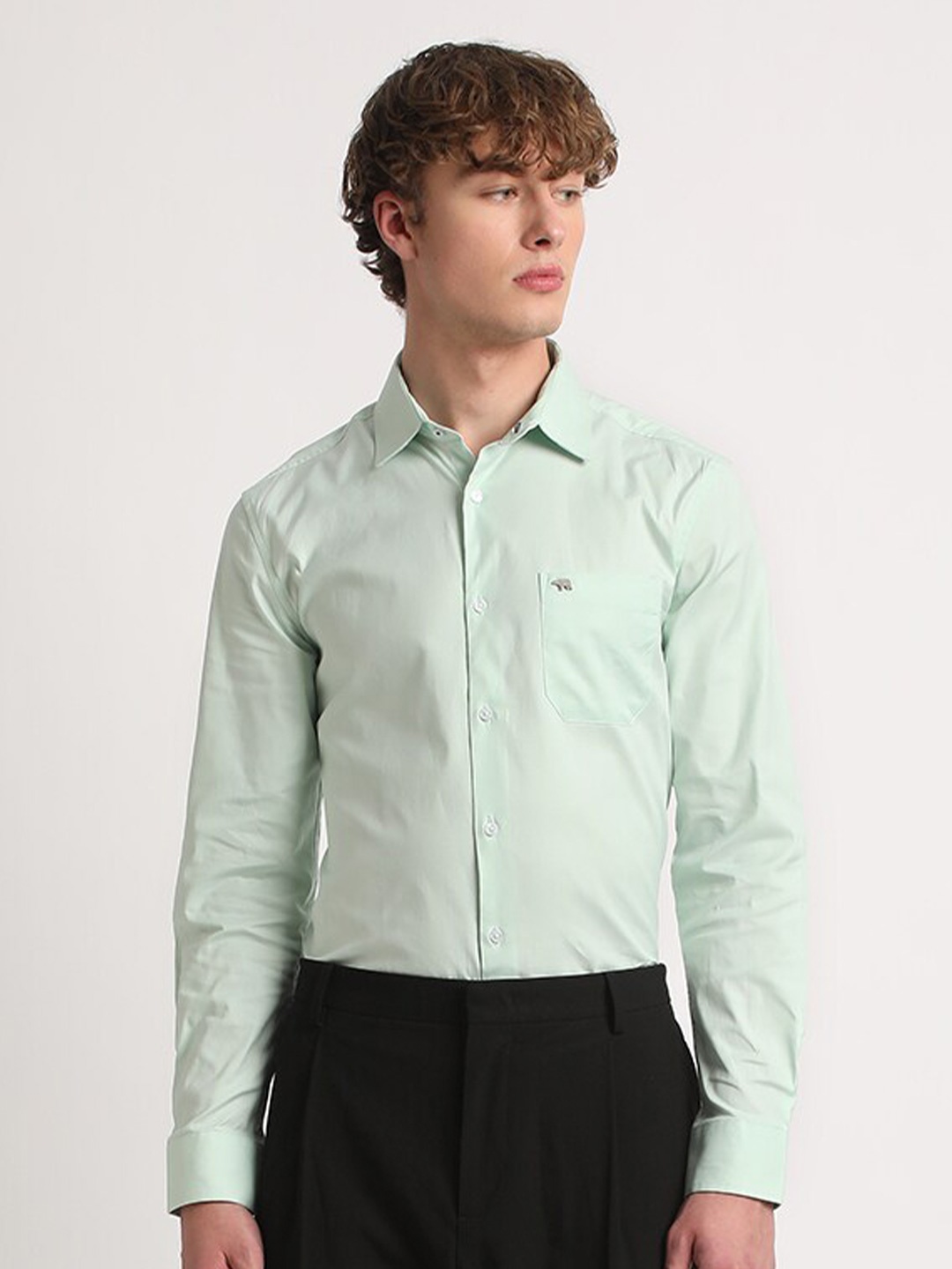 

THE BEAR HOUSE Slim Fit Cotton Formal Shirt, Green