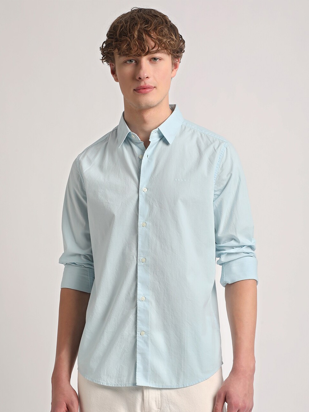 

THE BEAR HOUSE Slim Fit Cotton Casual Shirt, Blue