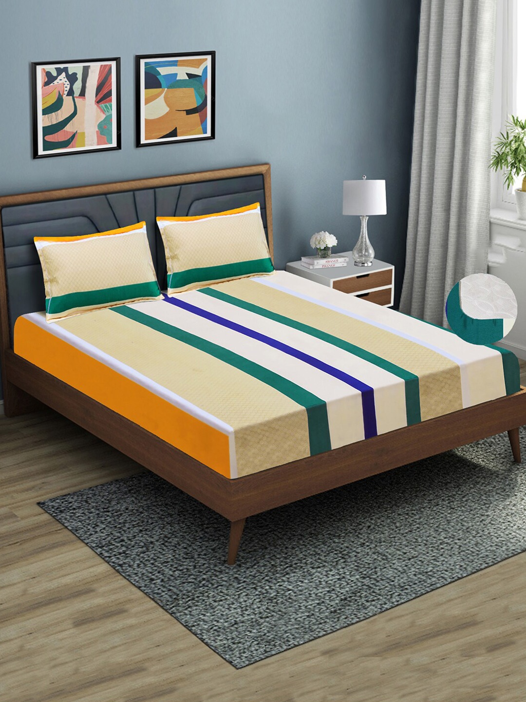 

Good Homes by Home Candy White Microfiber Fitted 144 TC Queen Bedsheet & Pillow Covers, Cream