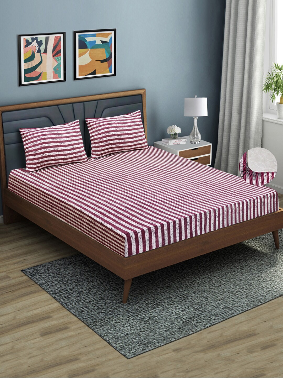

Good Homes by Home Candy Maroon Microfiber 144 TC Fitted Queen Bedsheet & 2 Pillow Covers