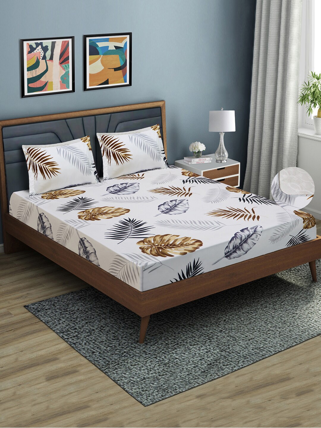 

Good Homes by Home Candy White Microfiber Fitted 144 TC Queen Bedsheet & 2 Pillow Covers