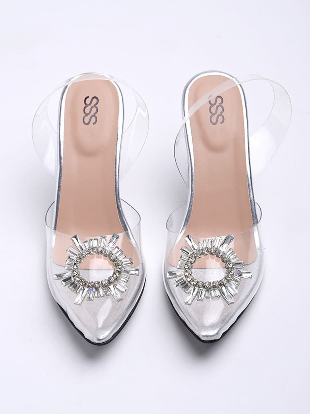 

Street Style Store Embellished Sling Back Slim Mules, Transparent