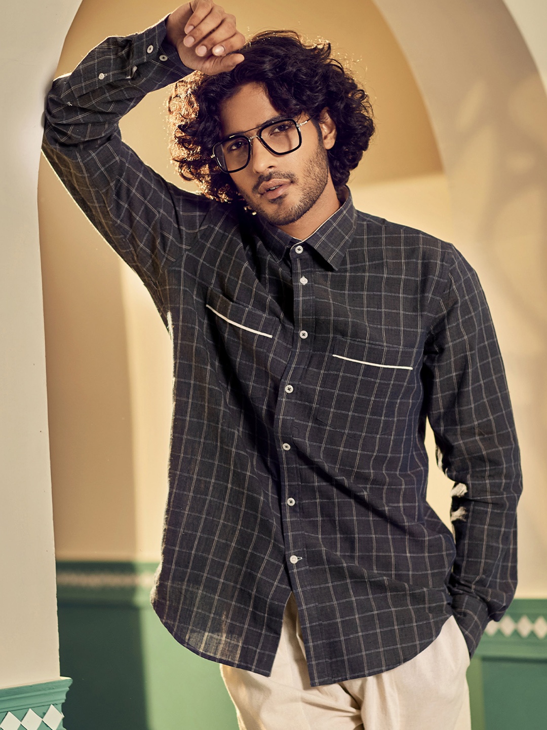 

Earthpiece Relaxed Tartan Checked Pure Cotton Casual Shirt, Blue