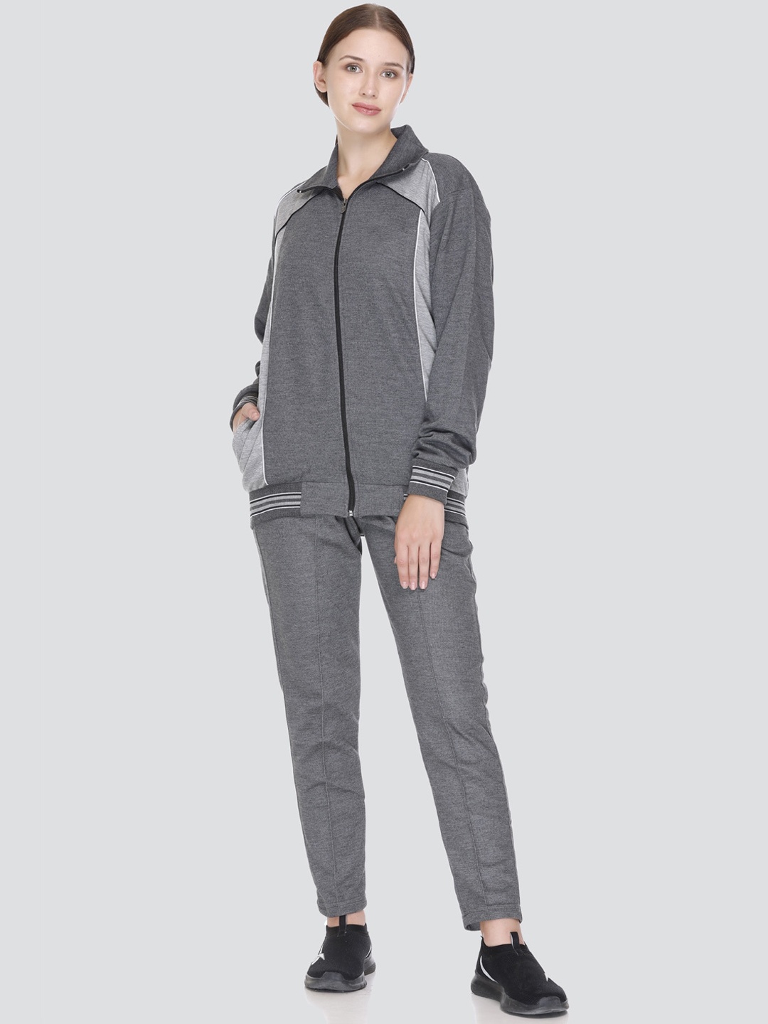 

ELPIDA Mock Collar Long Sleeves Cotton Tracksuit, Grey