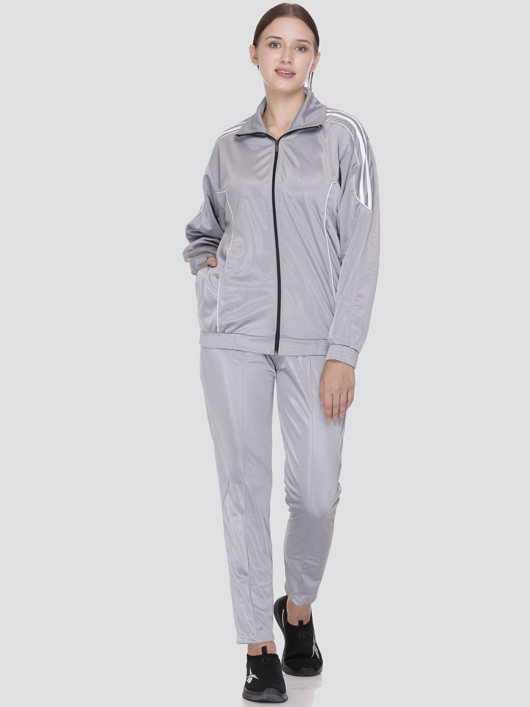 

ELPIDA Mock Collar Cotton Tracksuits, Grey