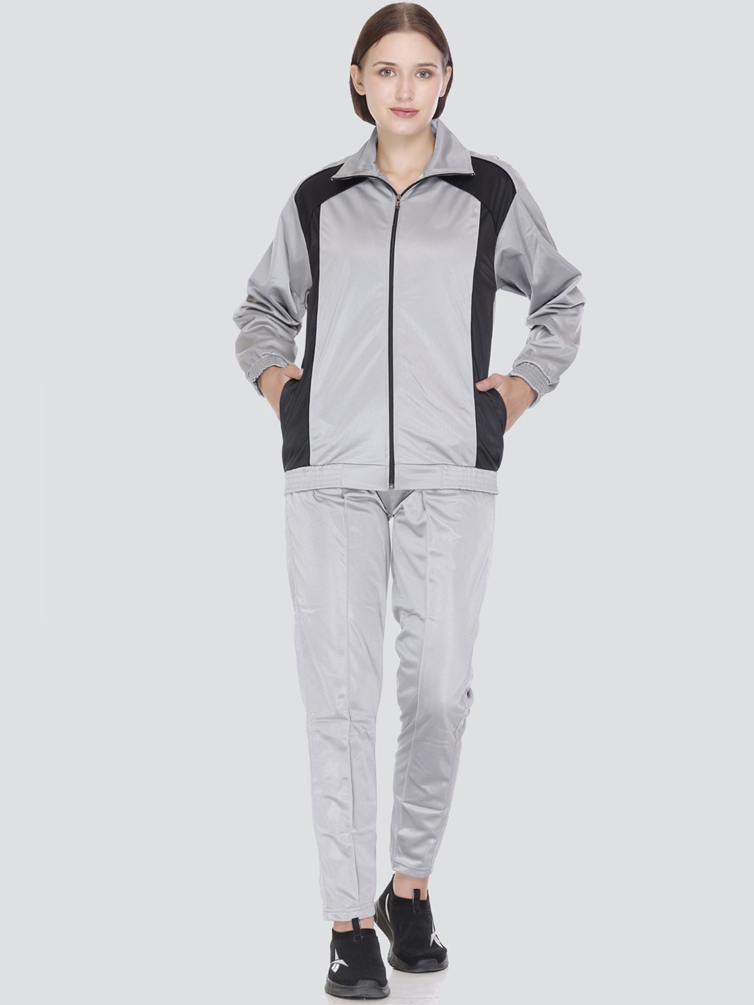 

ELPIDA Mock Collar Long Sleeves Cotton Tracksuit, Grey