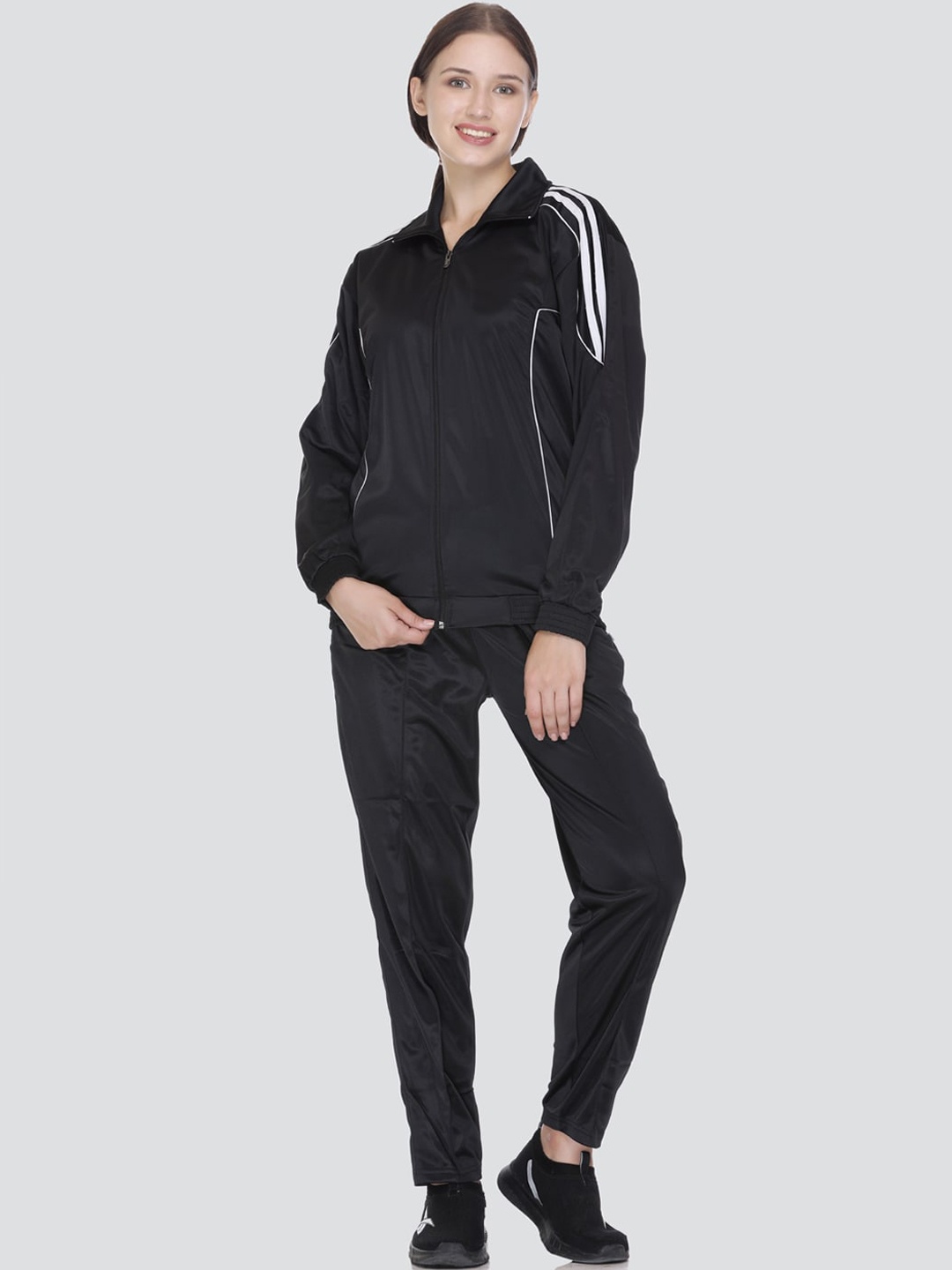 

ELPIDA Mock Collar Cotton Tracksuits, Black