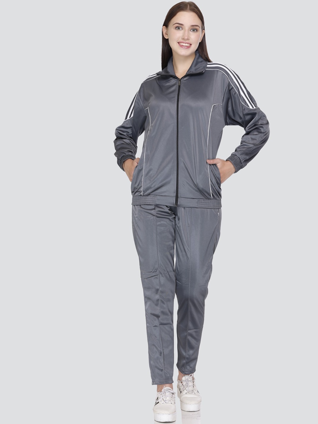 

ELPIDA Mock Collar Cotton Tracksuits, Grey