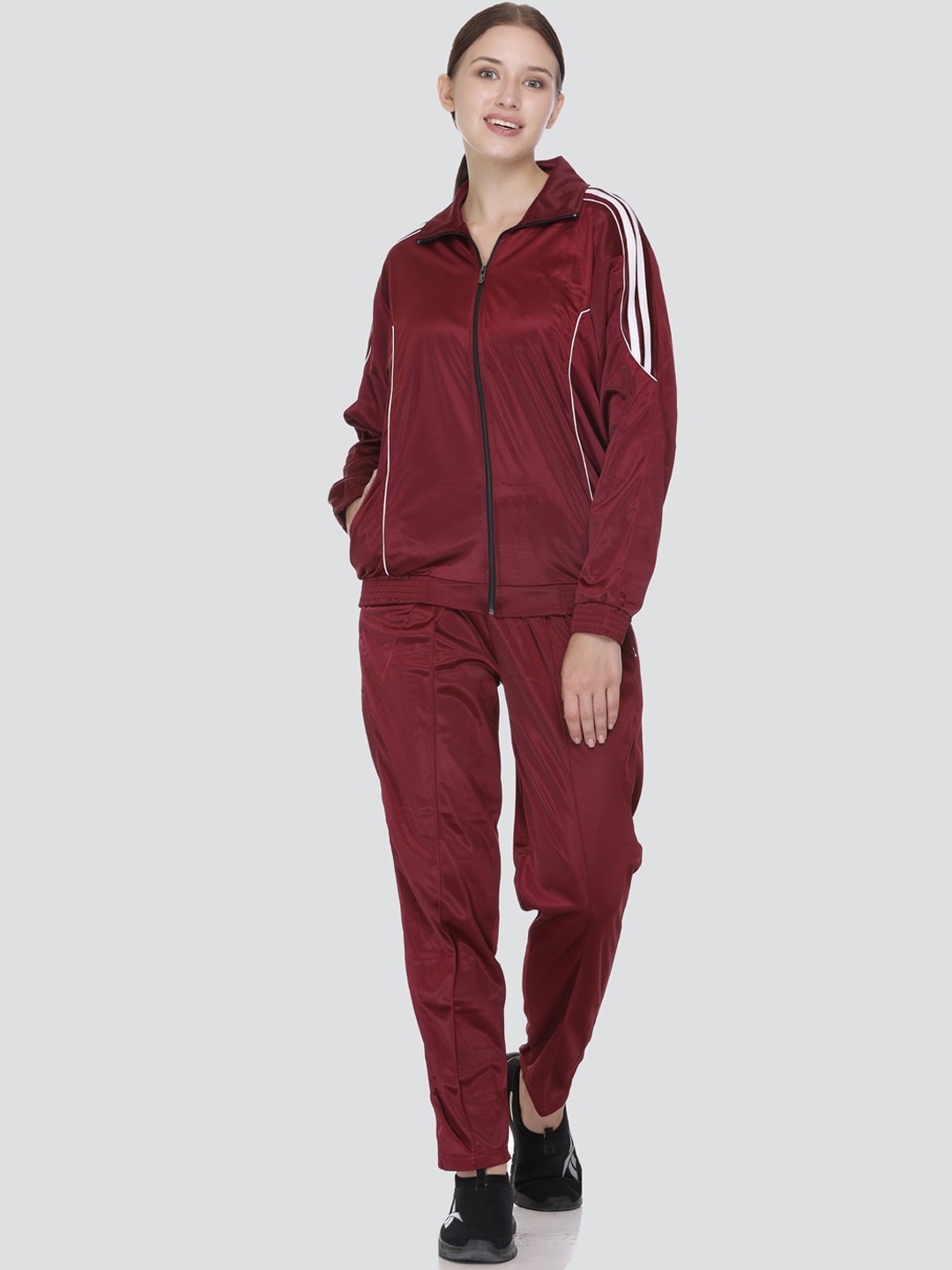 

ELPIDA Mock Collar Cotton Tracksuits, Maroon