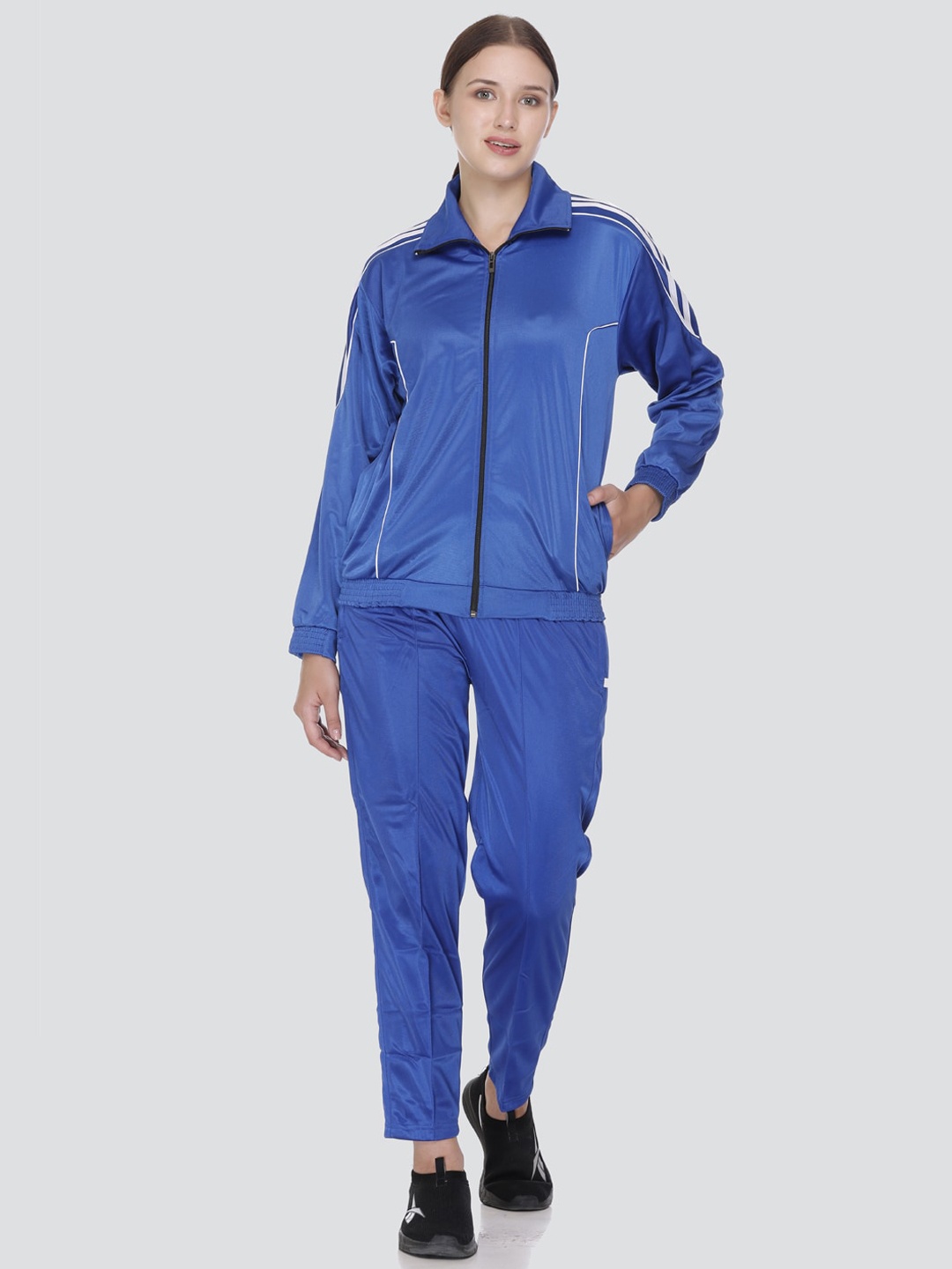

ELPIDA Mock Collar Long Sleeves Cotton Tracksuit, Blue