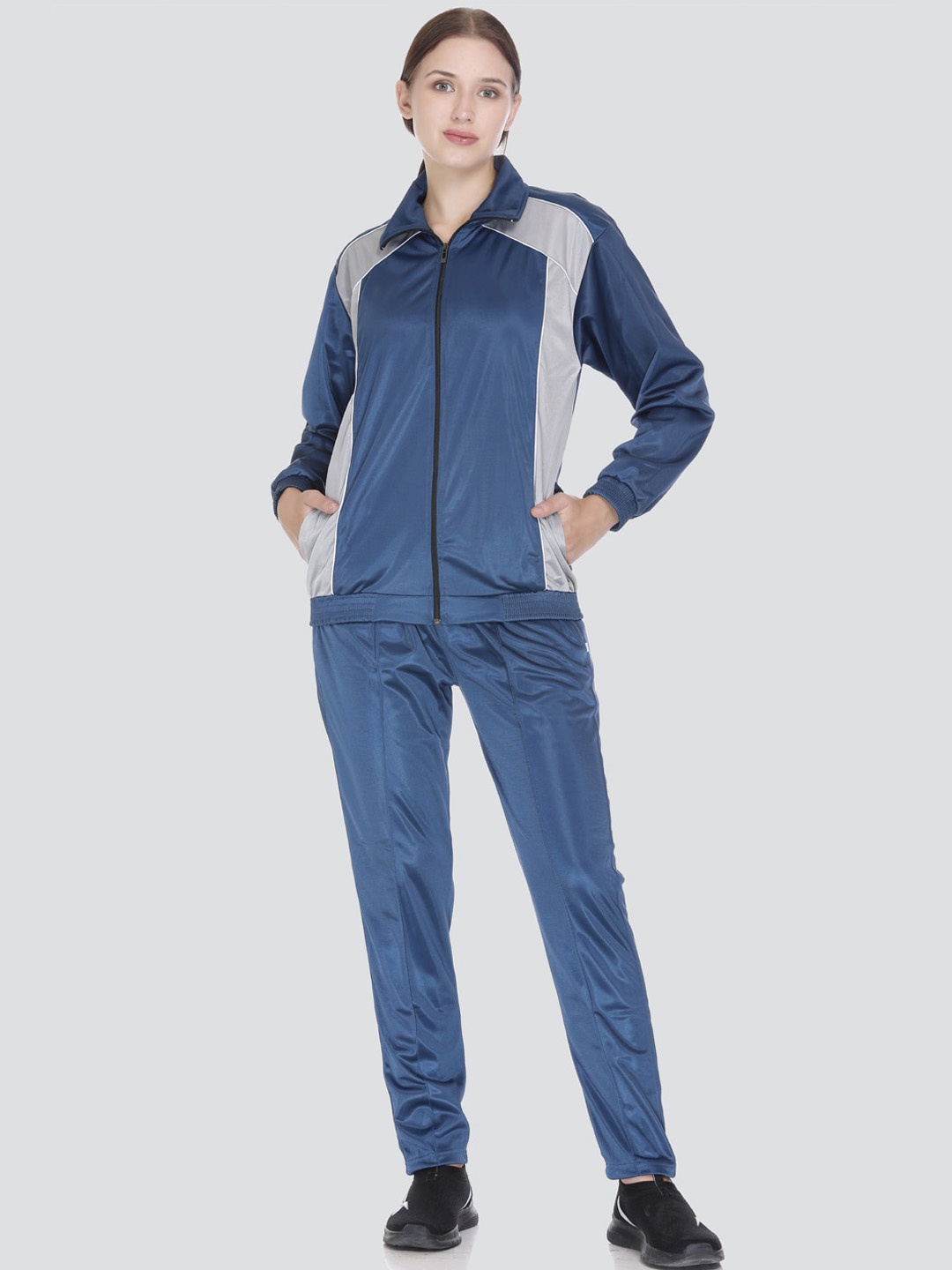 

ELPIDA Mock Collar Long Sleeves Cotton Tracksuit, Blue