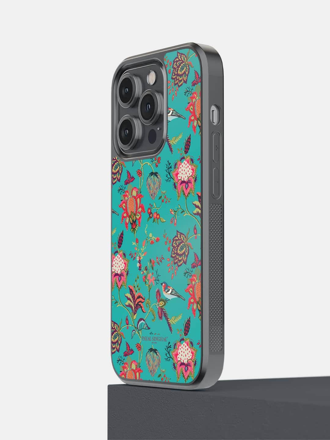 

macmerise Floral Printed iPhone 14 Pro Phone Bumper Case, Teal