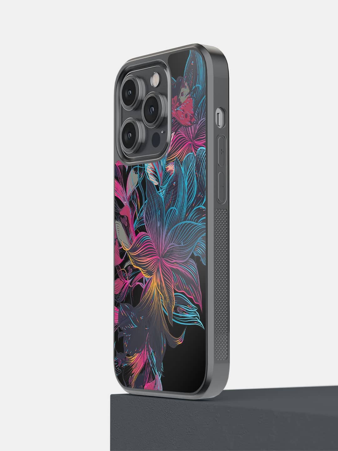 

macmerise Neon Flowers Printed iPhone 14 Pro Phone Bumper Case Cover, Black