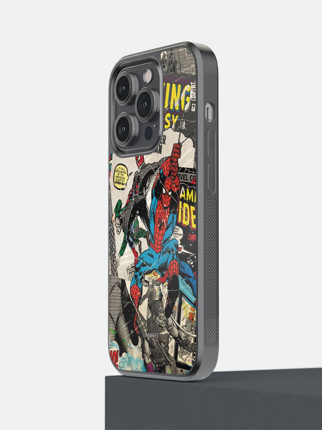 

macmerise Printed Comic Spidey iPhone 14 Pro Phone Bumper Case Cover, Red