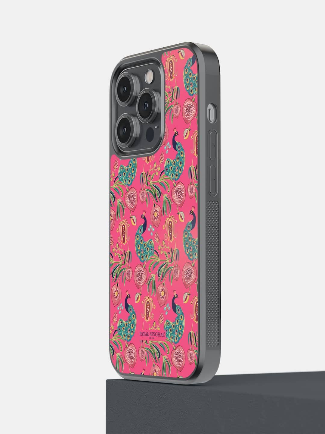 

macmerisePayal Singhal Anaar & Mor Printed iPhone 14 Pro Matte Finish Bumper Case Cover, Pink