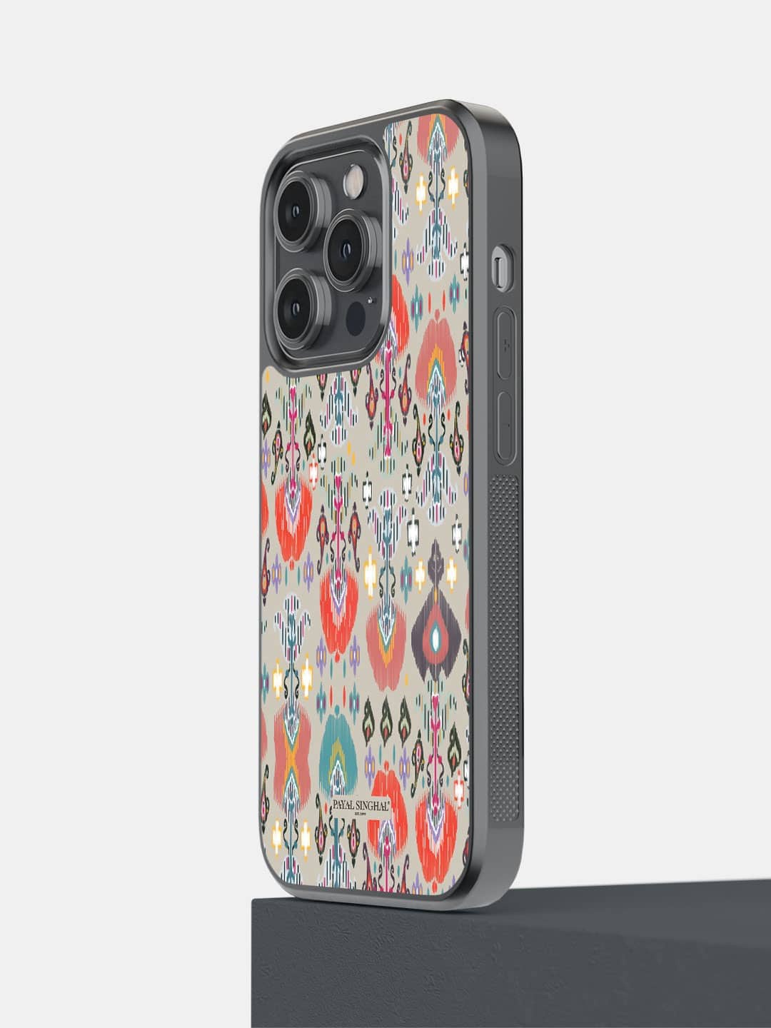 

macmerise Ikat Garden Stone Printed iPhone 14 Pro Bumper Case Cover, Beige