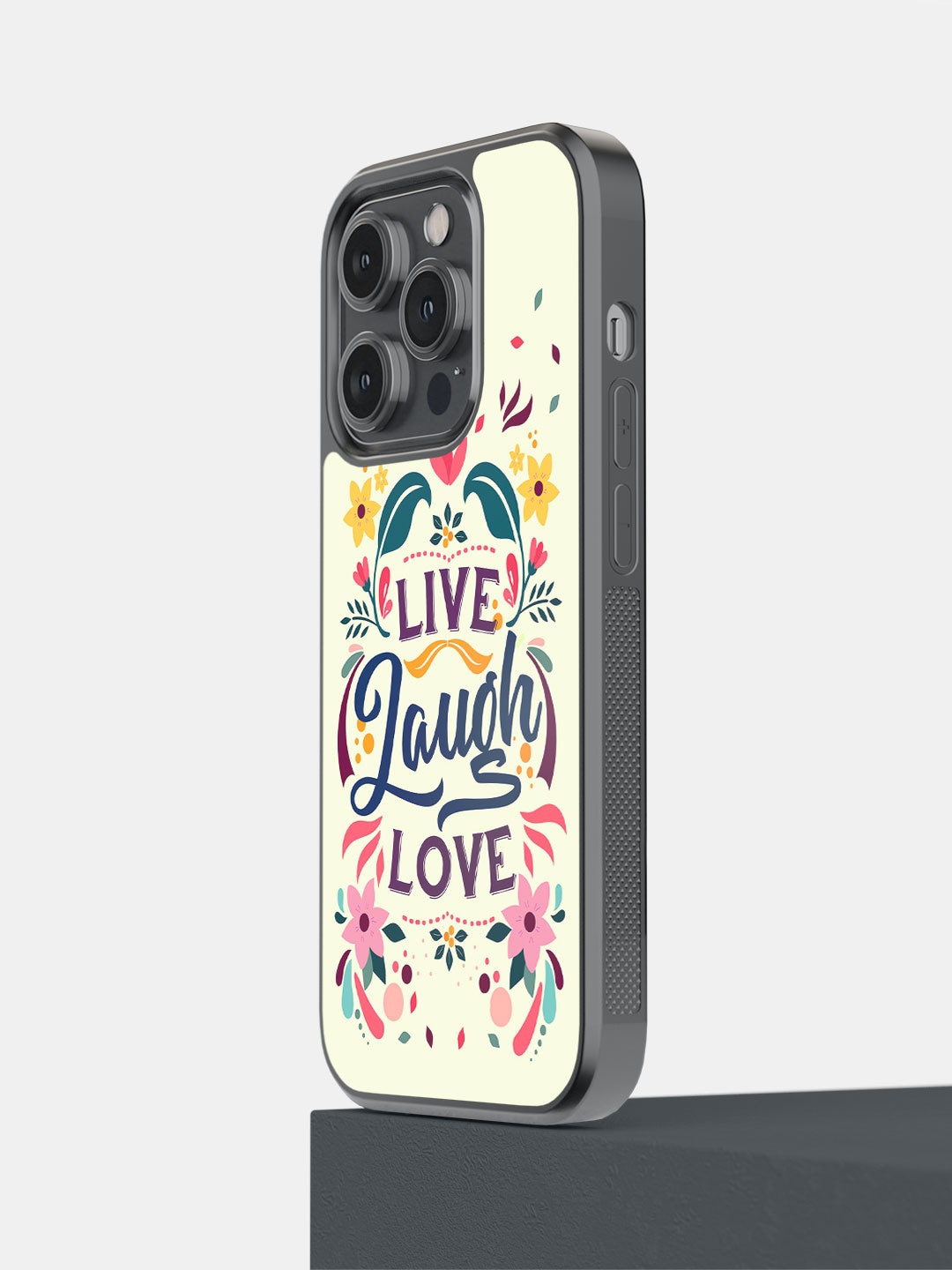 macmerise Live Laugh Love Typography iPhone 14 Pro Bumper Case Cover, Beige