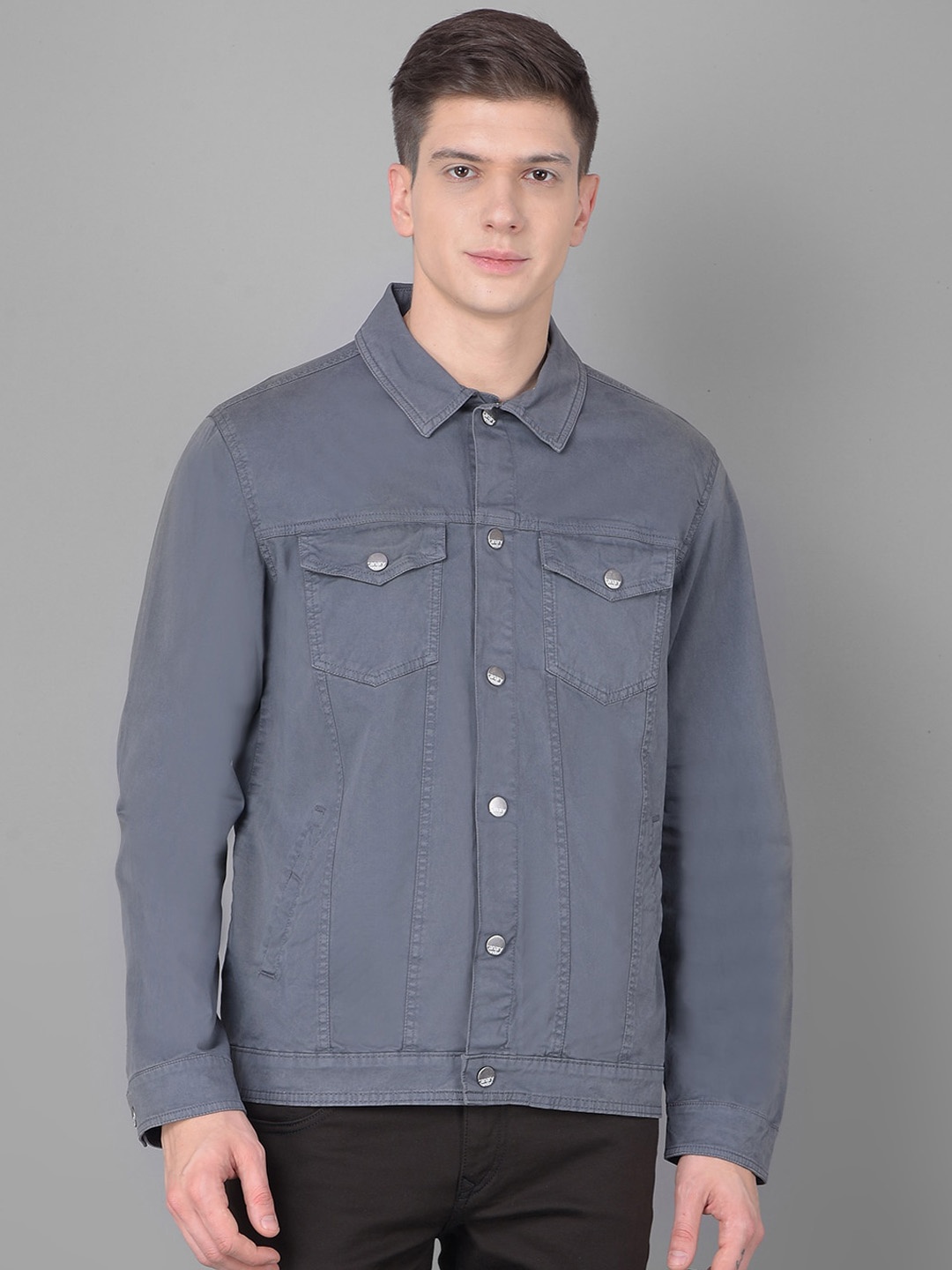 

Canary London Spread Collar Washed Cotton Denim Jacket, Grey