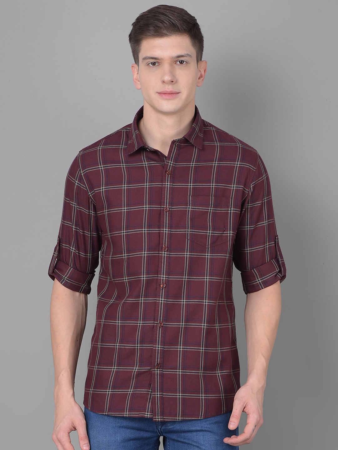 

Canary London Smart Slim Fit Tartan Checks Opaque Cotton Casual Shirt, Maroon