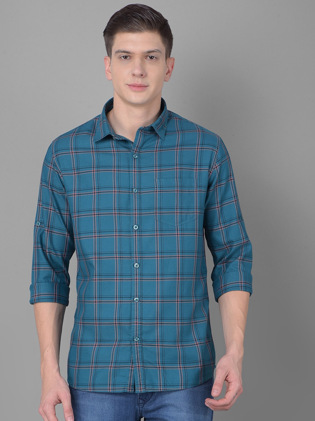 

Canary London Smart Slim Fit Checked Cotton Casual Shirt, Teal