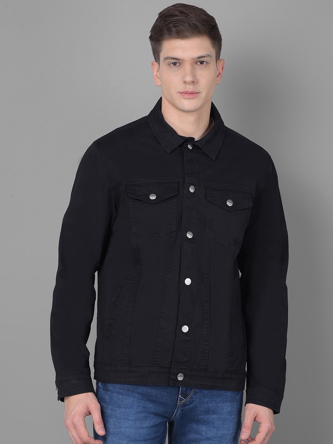 

Canary London Spread Collar Cotton Denim Jacket, Black