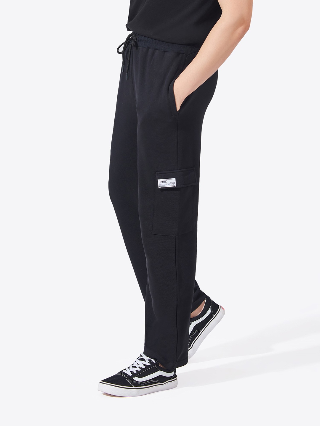 

Maniac Men Straight Fit Cotton Cargo Track Pants, Black