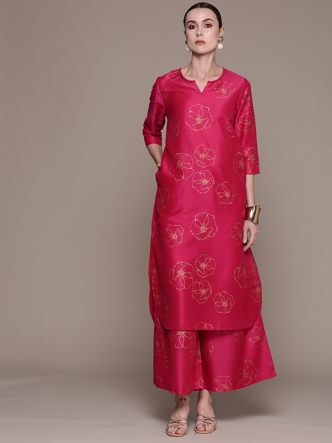 

Moda Rapido Printed Regular Kurta with Palazzos, Pink